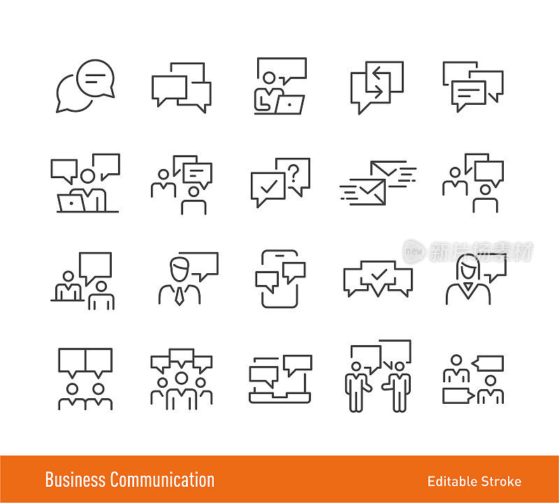 商业通信图标-可编辑的笔画-线条图标系列