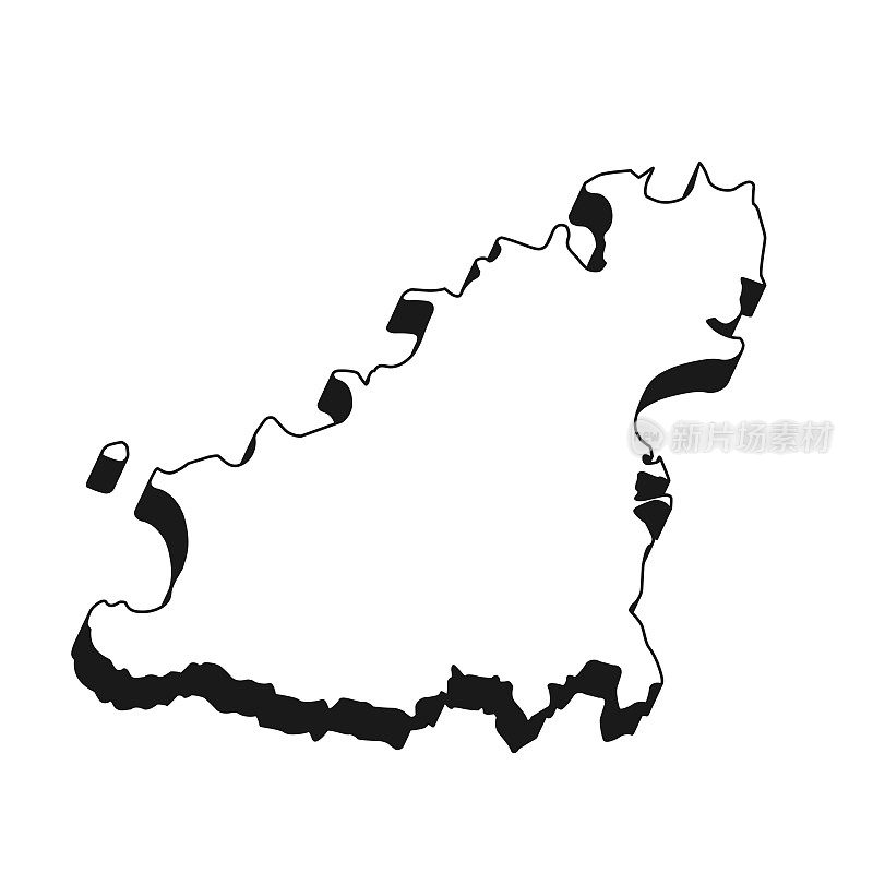 根西岛地图，黑色轮廓，白色背景上的阴影