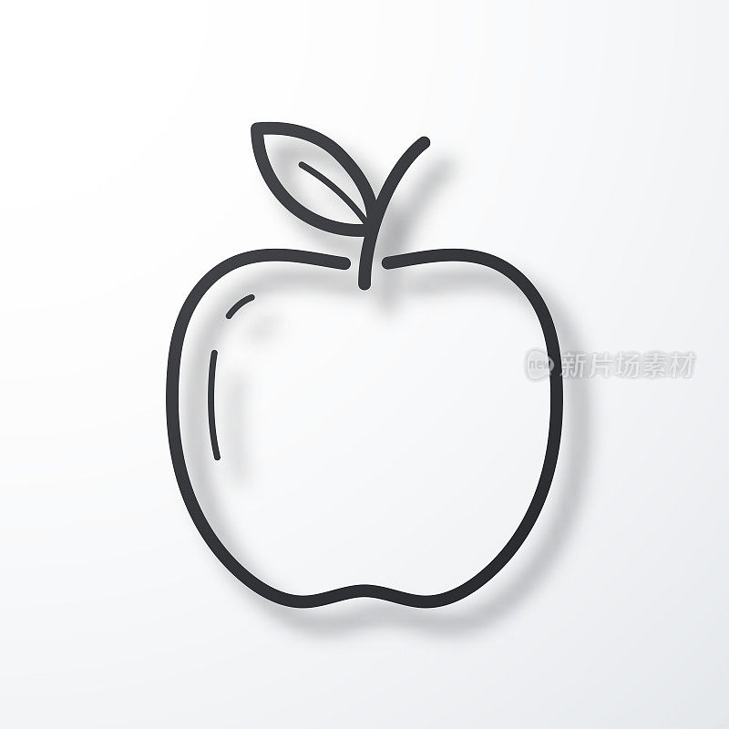 苹果。线图标与阴影在白色背景