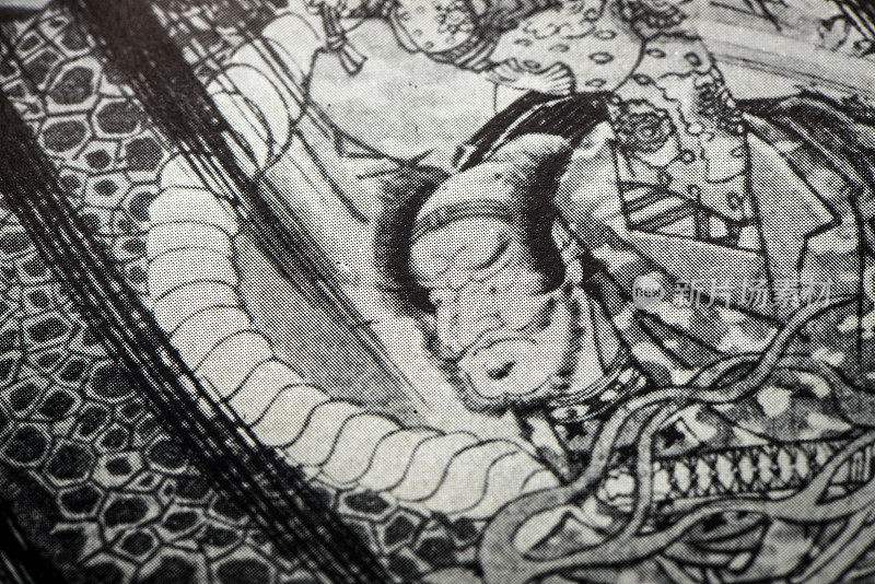 古代日本插图:野加拉・海达杀死一条火蛇，作者Shuntei