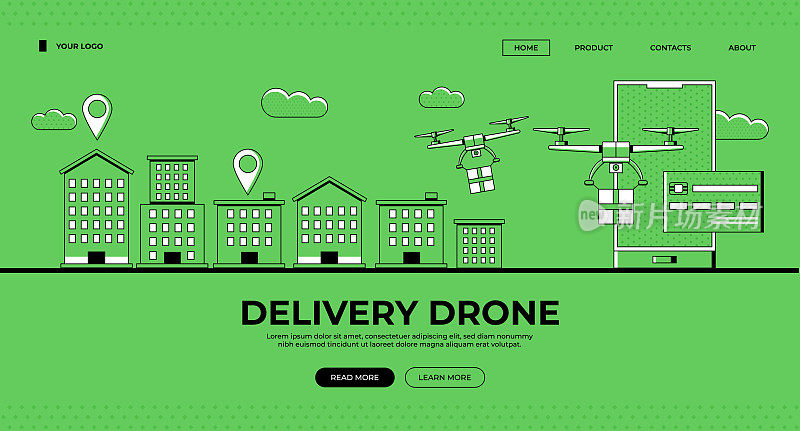 送货无人机,送货上门,快递插画