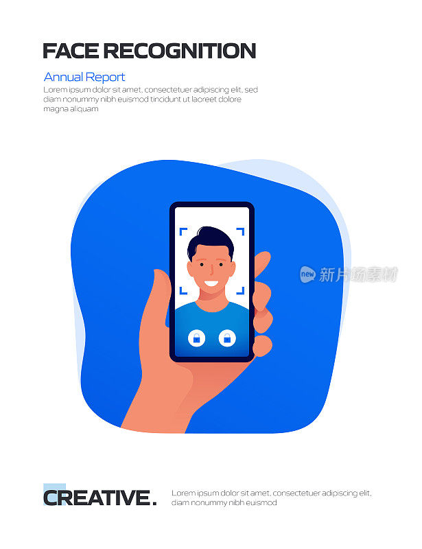 人脸识别相关卡通风格平面设计矢量插图