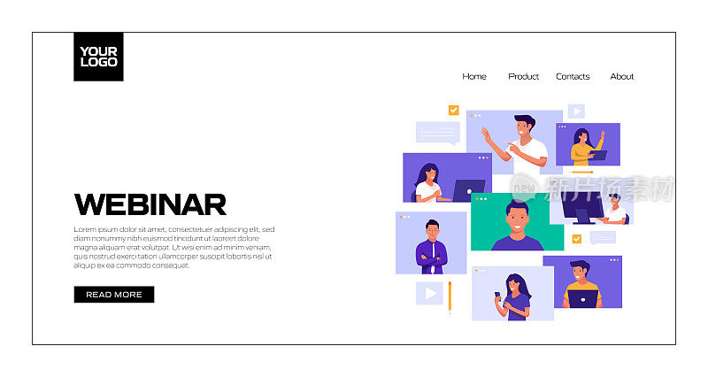 网络研讨会概念矢量插图登陆页模板，网站横幅，广告和营销材料，在线广告，业务演示等。