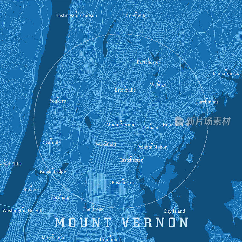 芒特弗农纽约城市向量道路地图蓝色文本