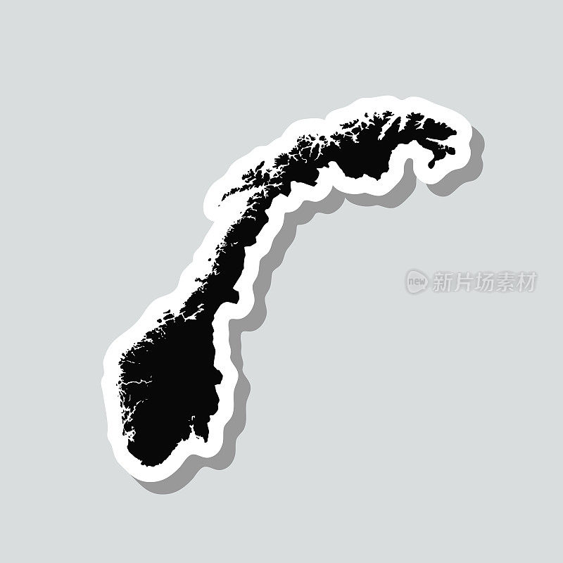 挪威地图贴纸上的灰色背景