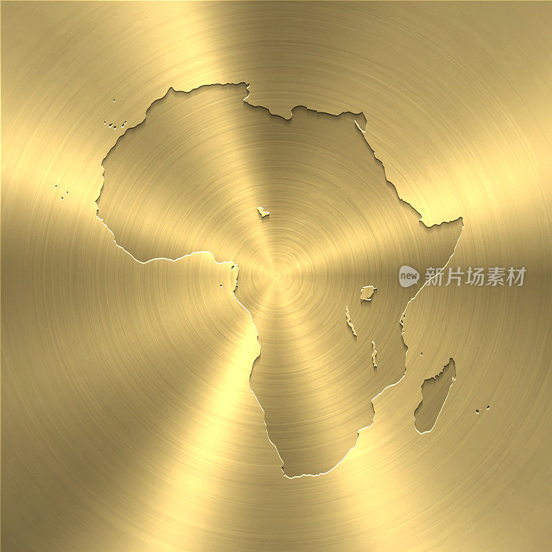 非洲地图上的黄金背景-圆形拉丝金属纹理