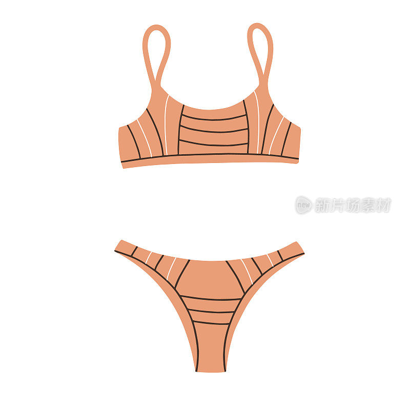 体育swimsuit-two-piece。矢量插图。在游泳池游泳的游泳衣，在海里游泳。