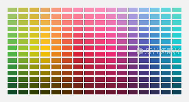 调色板。颜色表。打印测试页。颜色代码。RGB,十六进制的HTML。向量的颜色