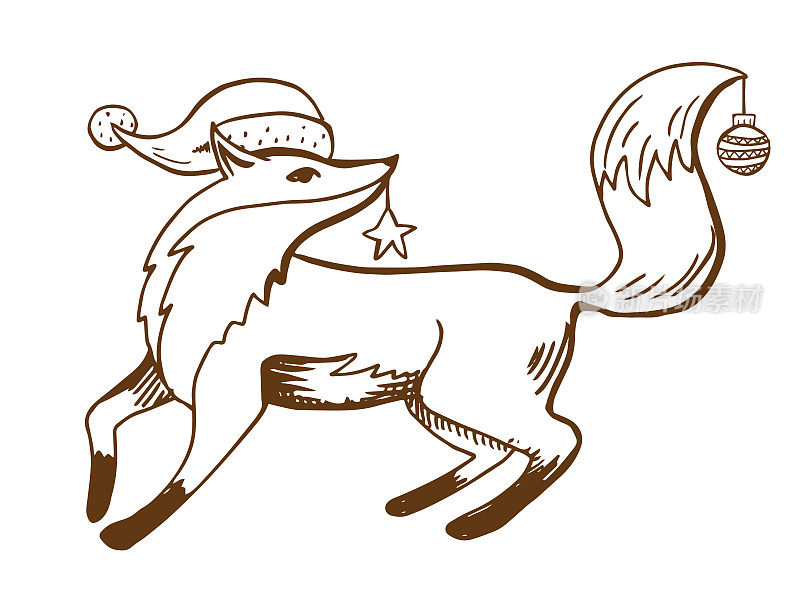手绘涂鸦圣诞狐狸