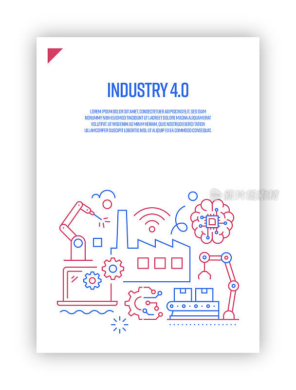 插图工业4.0的概念向量集。线条艺术风格的网页，横幅，海报，印刷等背景设计。矢量插图。