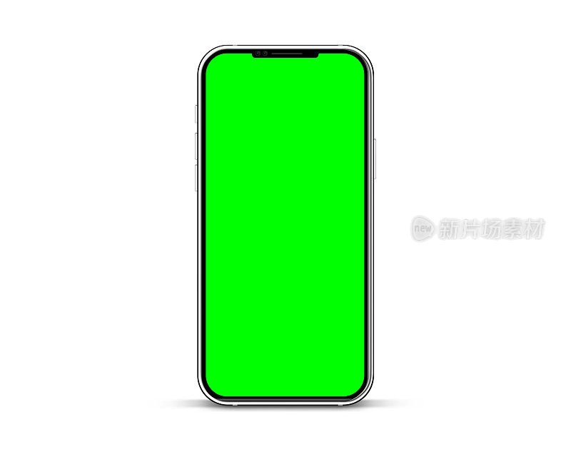 逼真的智能手机与绿色色度键触摸屏背景。