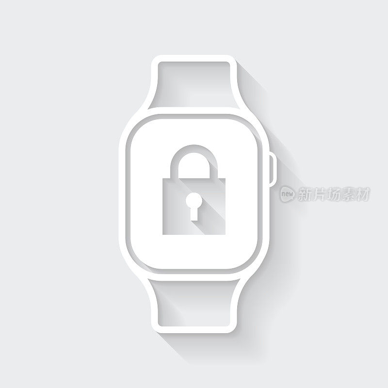 Smartwatch挂锁。图标与空白背景上的长阴影-平面设计