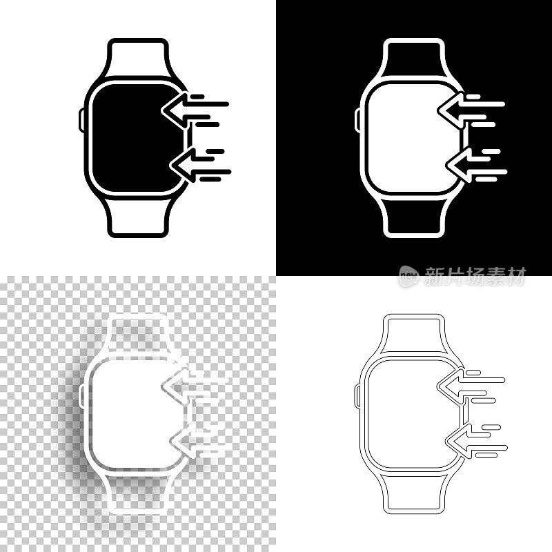 送到smartwatch。图标设计。空白，白色和黑色背景-线图标