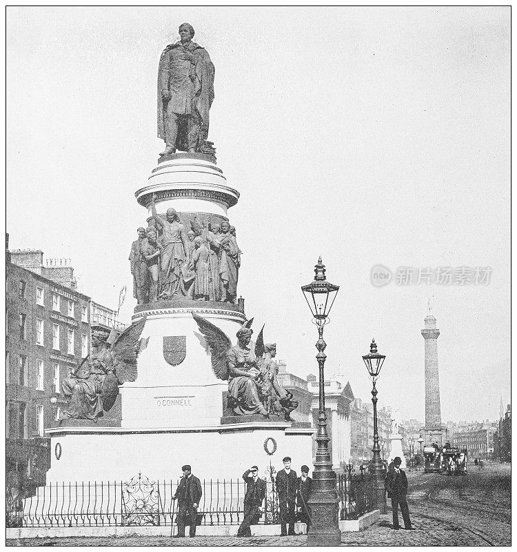 爱尔兰的古董照片:都柏林的奥康奈尔纪念碑
