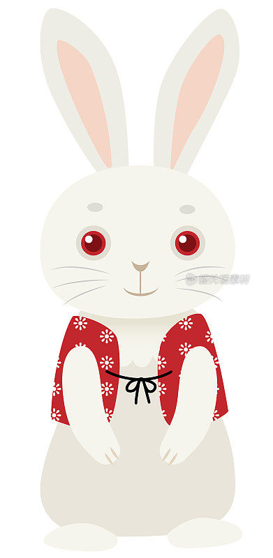 矢量插图一只白兔在红色马甲