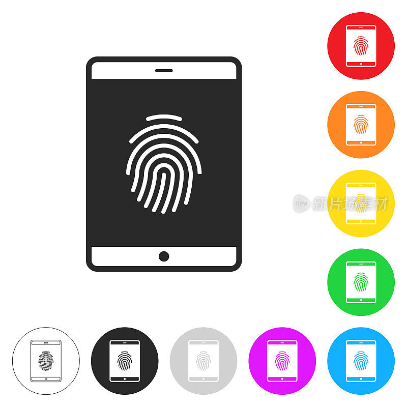 平板电脑指纹。彩色按钮上的图标