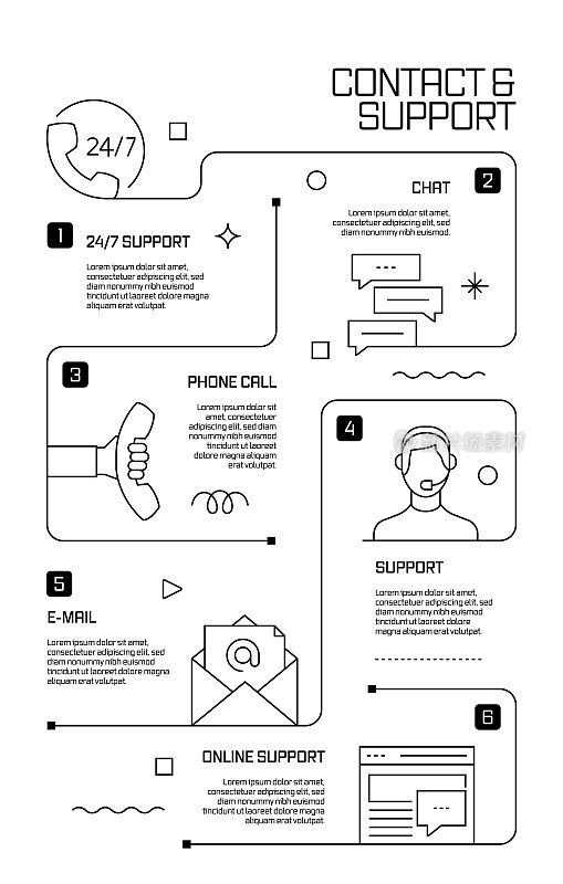 联系和支持相关矢量横幅设计概念，现代线条风格与图标