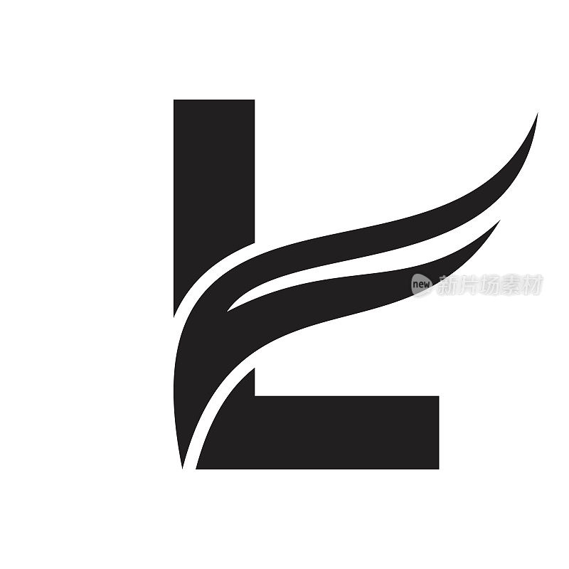 字母L翼标志设计。运输标志字母L和翅膀的概念