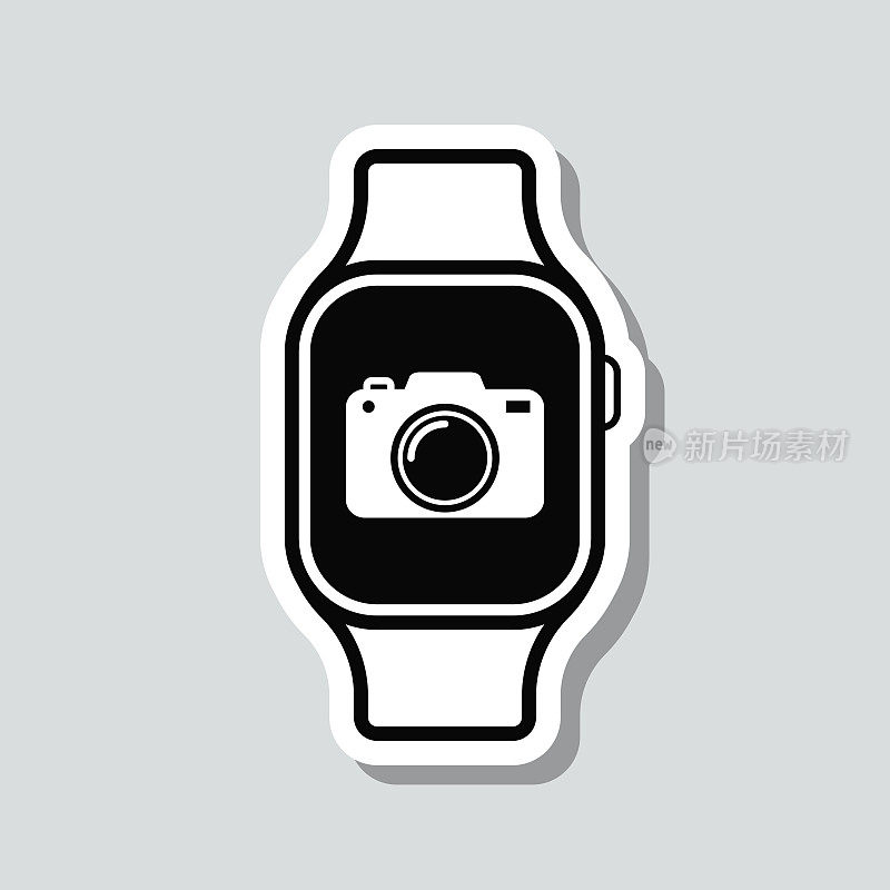 Smartwatch相机。图标贴纸在灰色背景