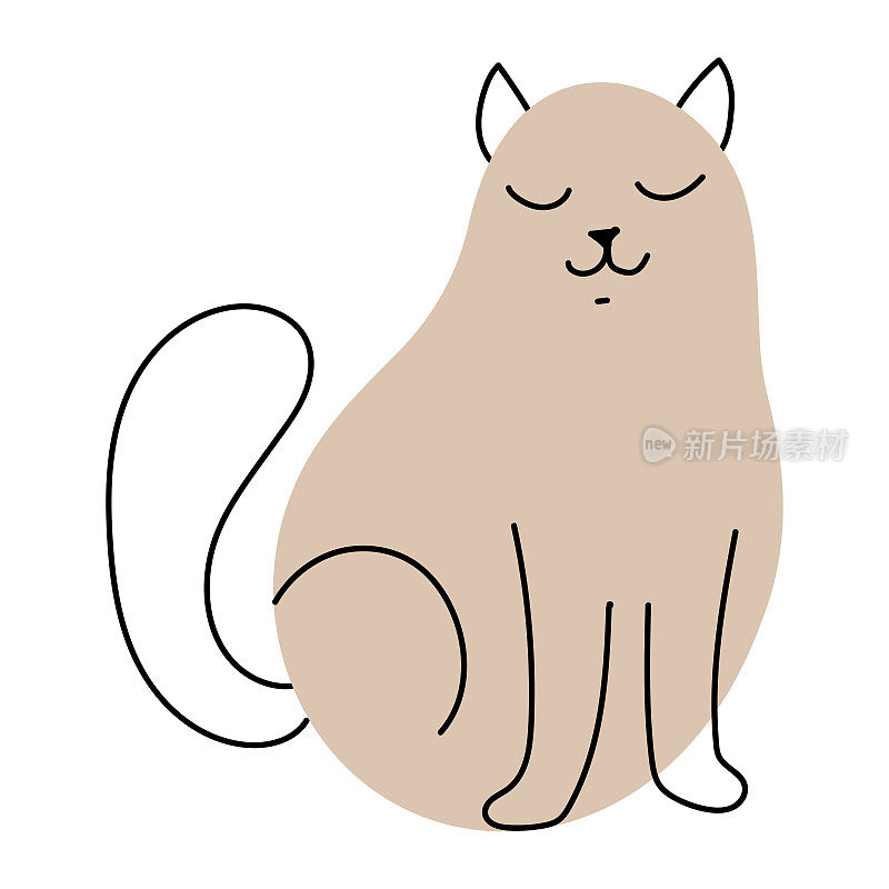 不同姿势的有趣猫咪。简单的小猫从斑点和线条。可爱的动物图案。矢量插图孤立在白色背景上。
