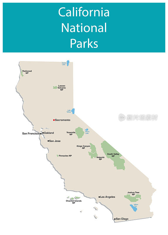 加州国家公园的矢量信息地图
