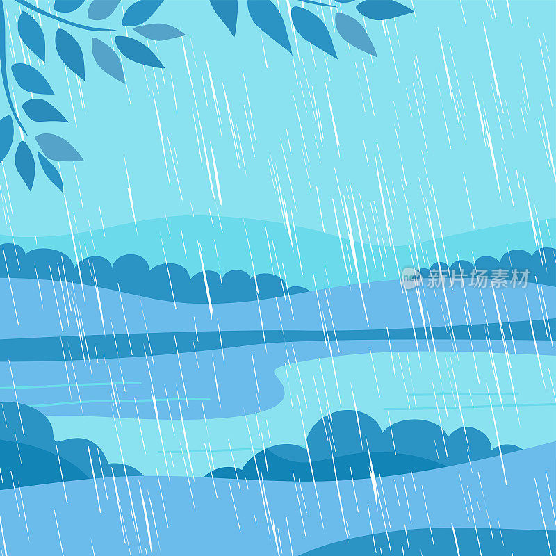 风景与雨在野外与湖