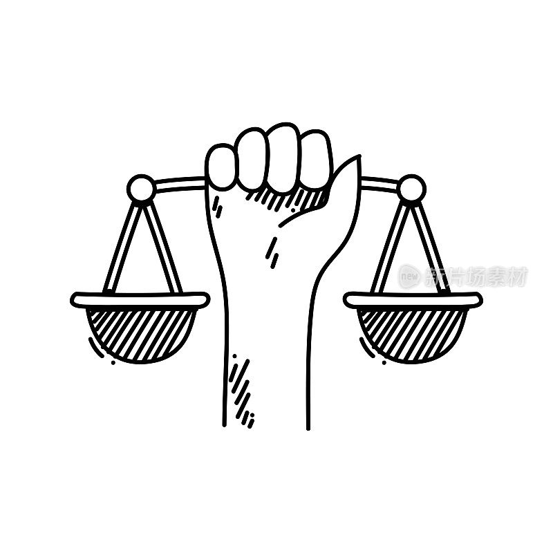 正义的天平线图标，草图设计，像素完美，可编辑的笔画。平衡,法律。