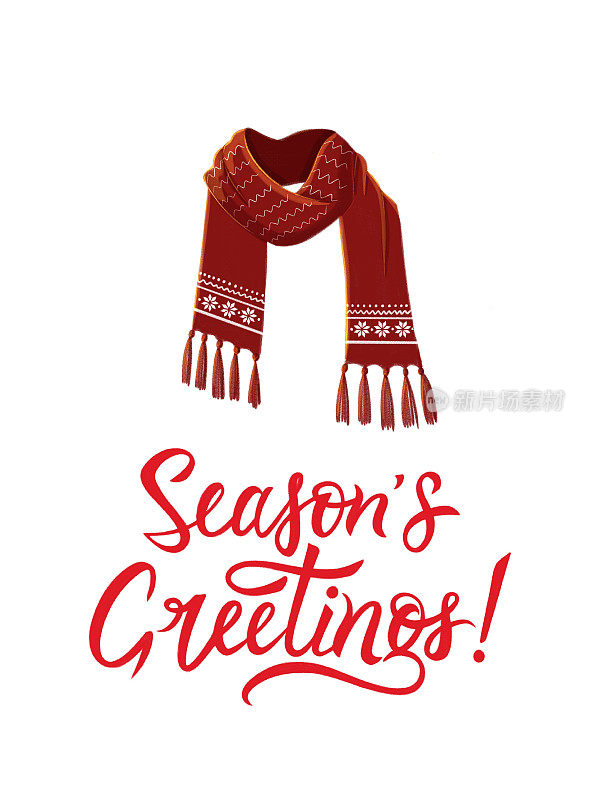 新年和圣诞节冬天温暖的红领巾明信片