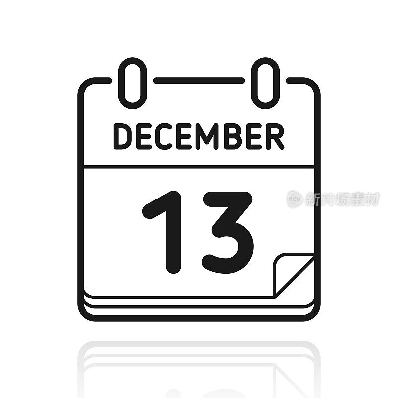 12月13日。白色背景上反射的图标