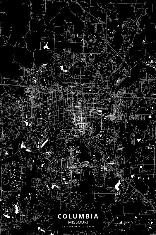 哥伦比亚，密苏里州，美国矢量地图