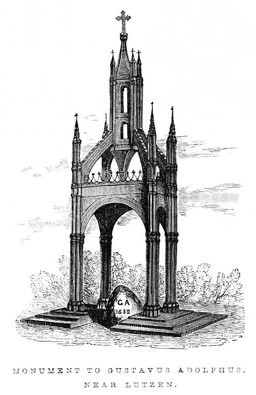 瑞典国王古斯塔夫·阿道夫的纪念碑在德国吕岑，17世纪欧洲历史