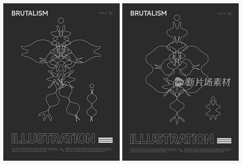 抽象黑白野兽主义涂鸦线条造型海报模板背景集合