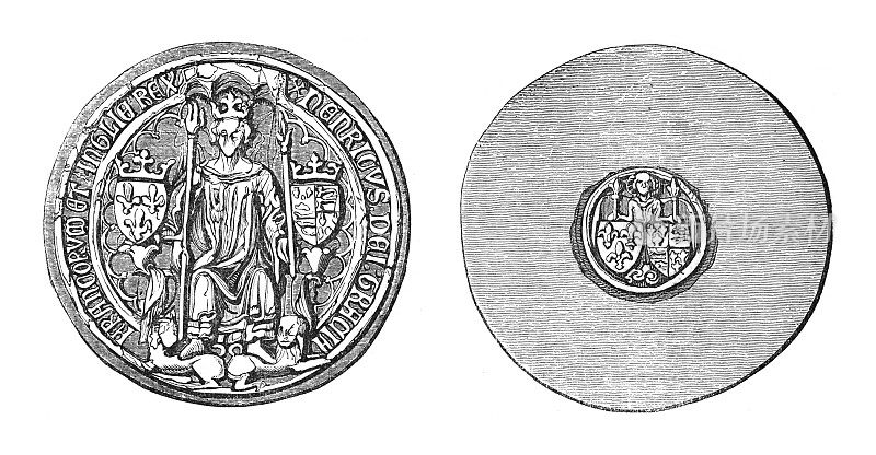英格兰国王亨利六世(1422-1461)的伟大印章-古董雕刻插图