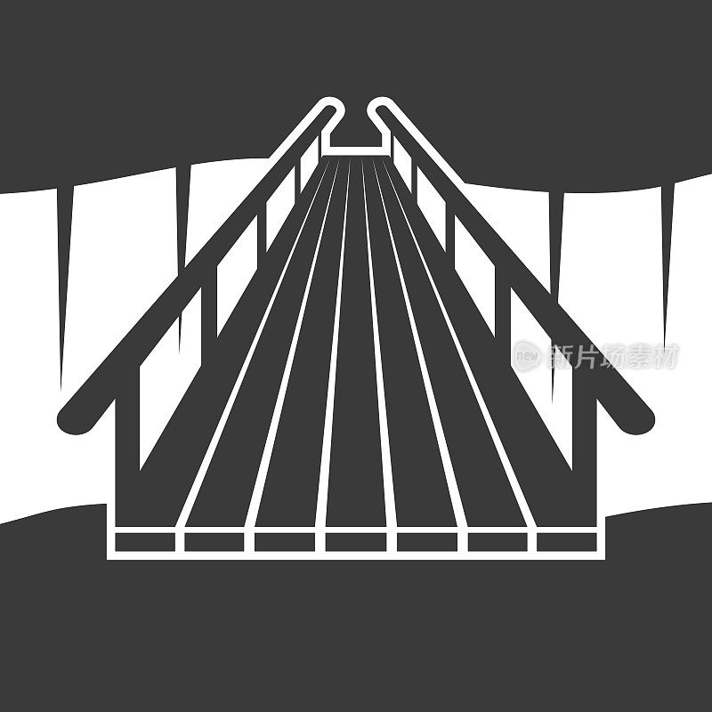 木制悬索桥上的峡谷字形图标孤立在白色背景上。矢量插图。