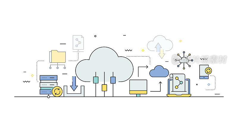 云技术相关的线条风格横幅设计网页，标题，宣传册，年度报告和书籍封面
