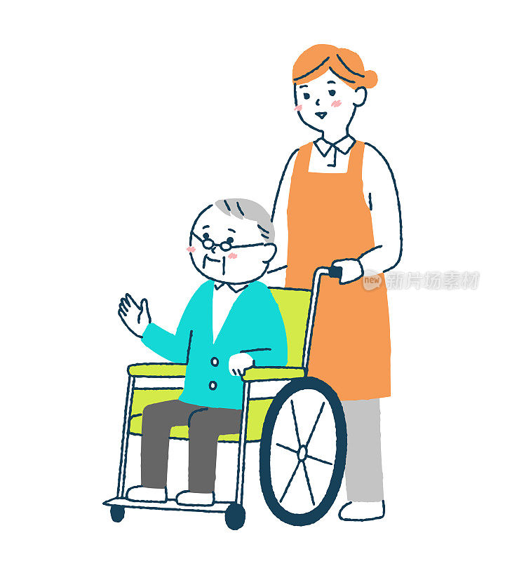坐轮椅的老人和照顾者