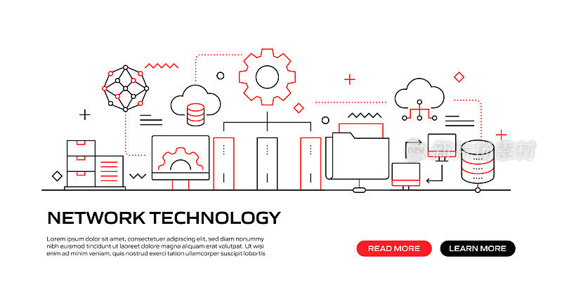 网络技术网页横幅与线性图标，新潮的线性风格向量