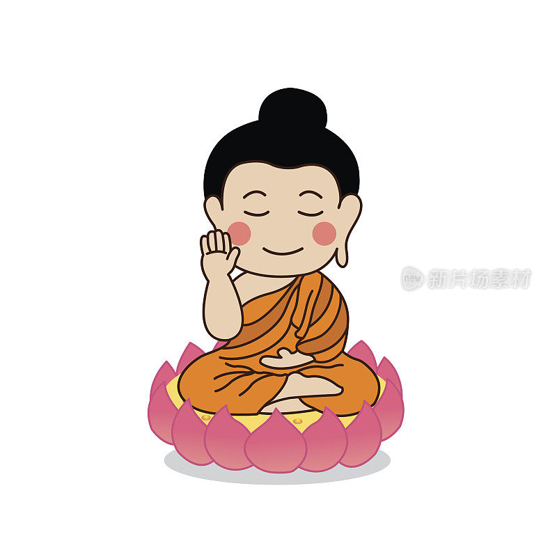 佛陀坐在莲花上，右手举起。
