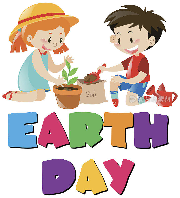 地球日主题与孩子们植树