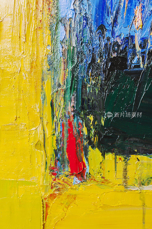 抽象画以红、黄、绿、蓝为艺术背景。