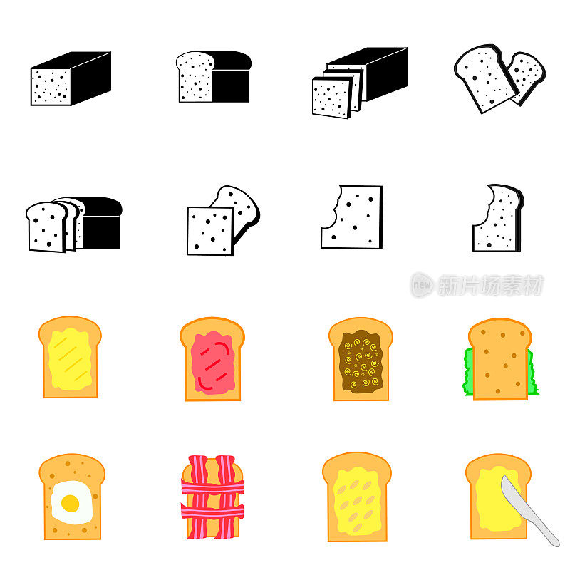 面包图标和切片面包吐司
