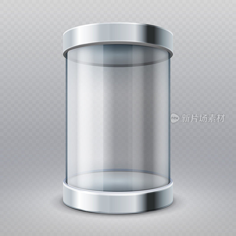 空透明玻璃圆柱体3d展示孤立的矢量插图