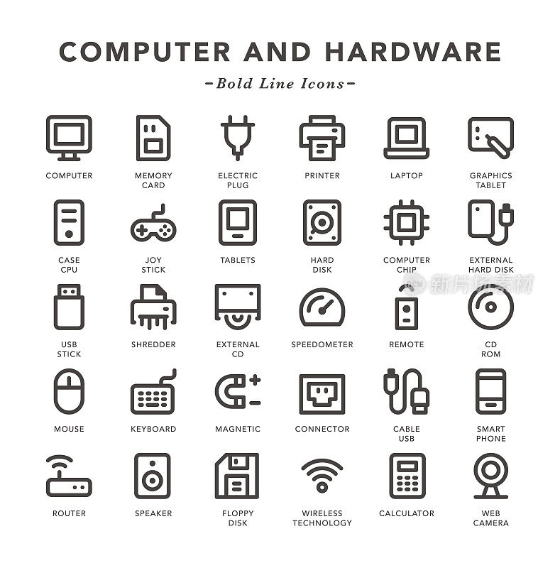 计算机和硬件-粗体线图标