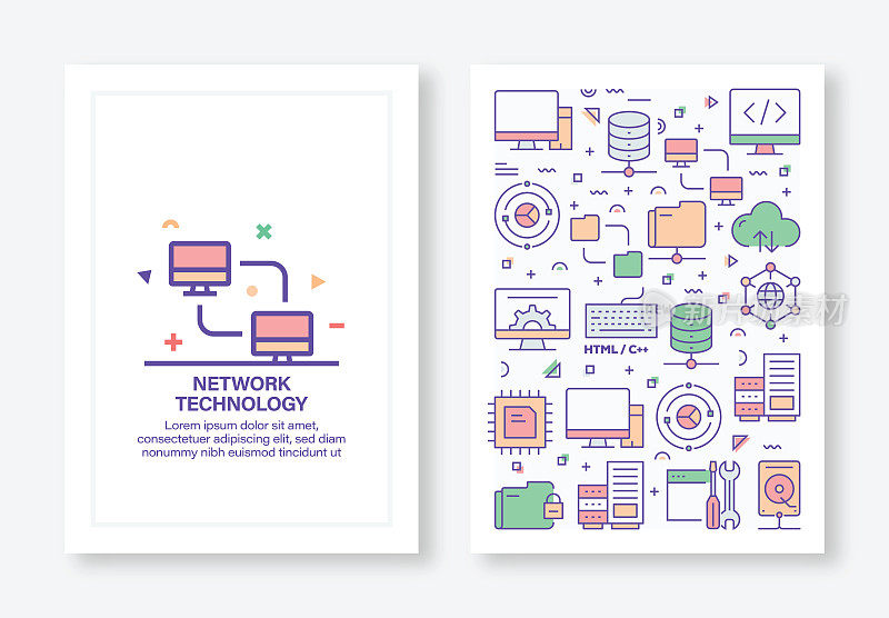 网络技术概念线风格封面设计的年度报告，传单，小册子。