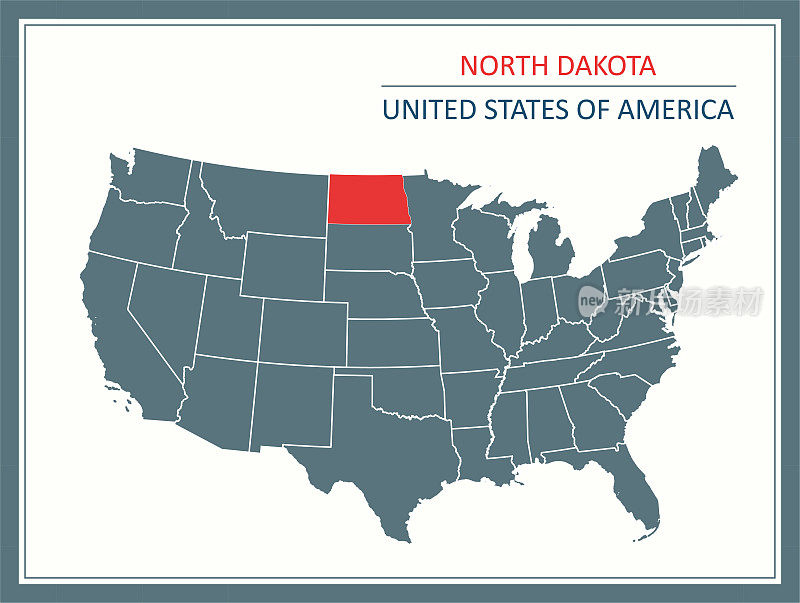 北达科他州轮廓矢量地图美国可打印