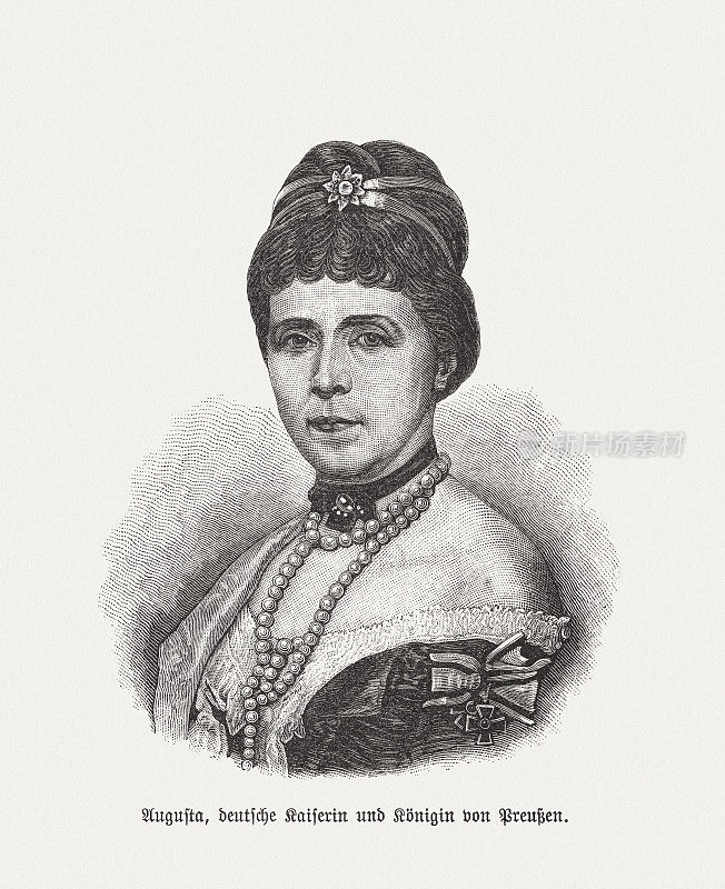 德国第一位皇后――萨克森-魏玛-爱森纳赫的奥古斯塔(1811-1890)，木刻，1893年出版