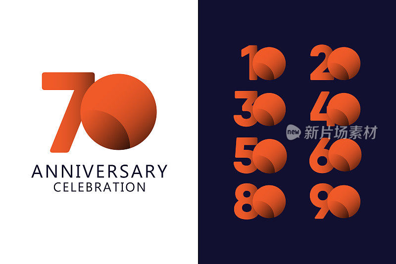70周年庆典橙色标志矢量模板设计插图