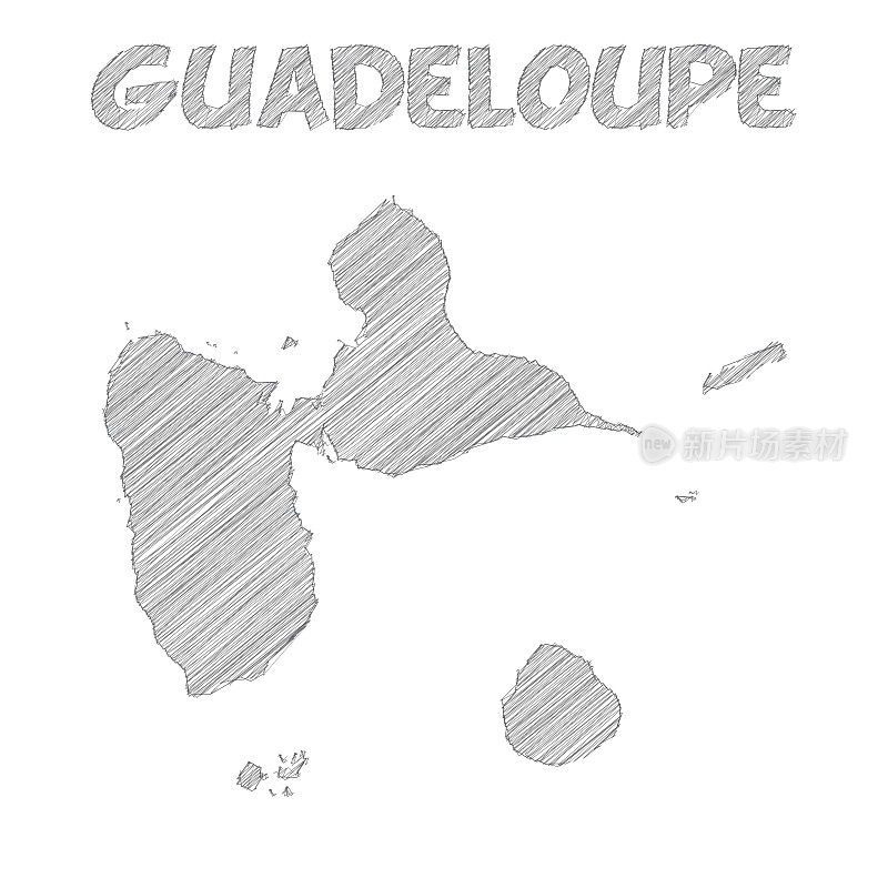 瓜德罗普地图手绘在白色背景上