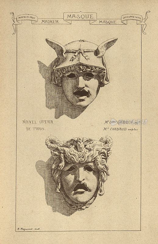 建筑装饰面具，悲剧，张嘴脸，建筑史，装饰和设计，艺术，法国，维多利亚，19世纪