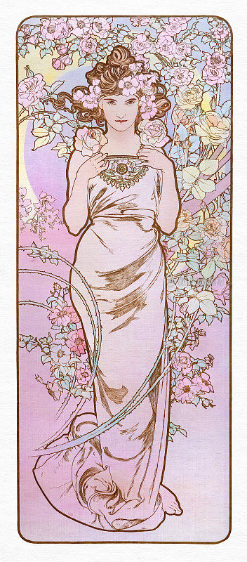 手持鲜花的新艺术女子，1898年